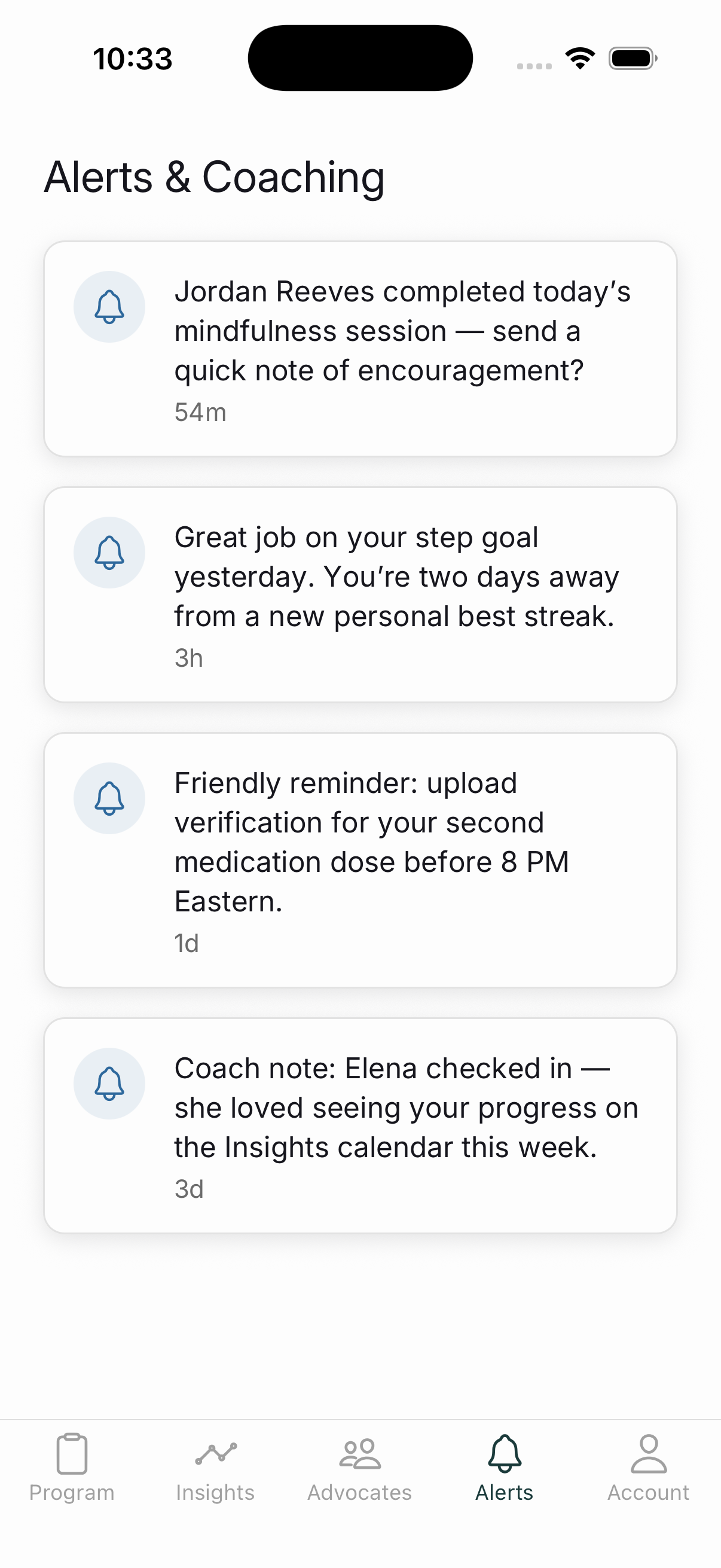 Alerts and coaching with gentle nudges